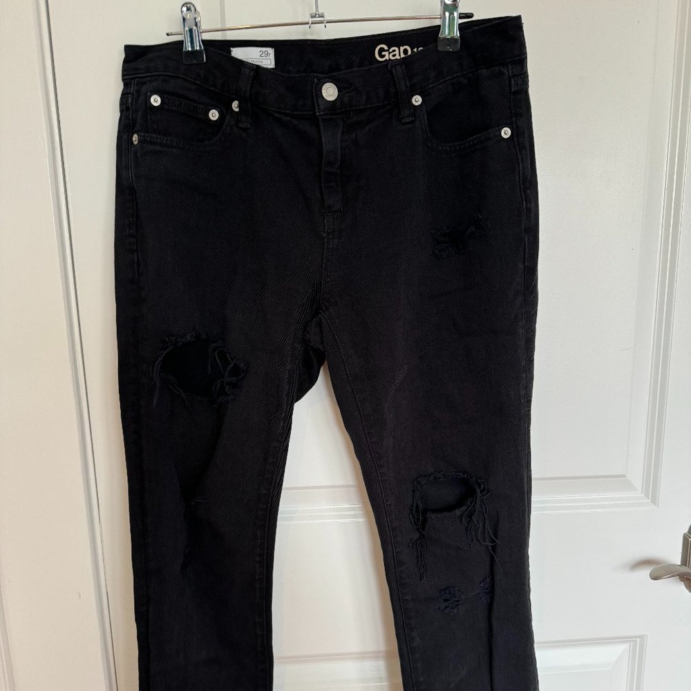 Black Distressed Gap 1969 Girlfriend Jeans